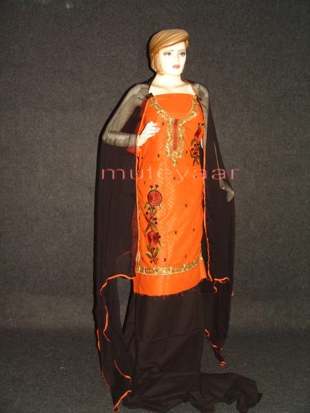 Orange Black Cotton Embroidered Patiala Suit RM238 3 RM238