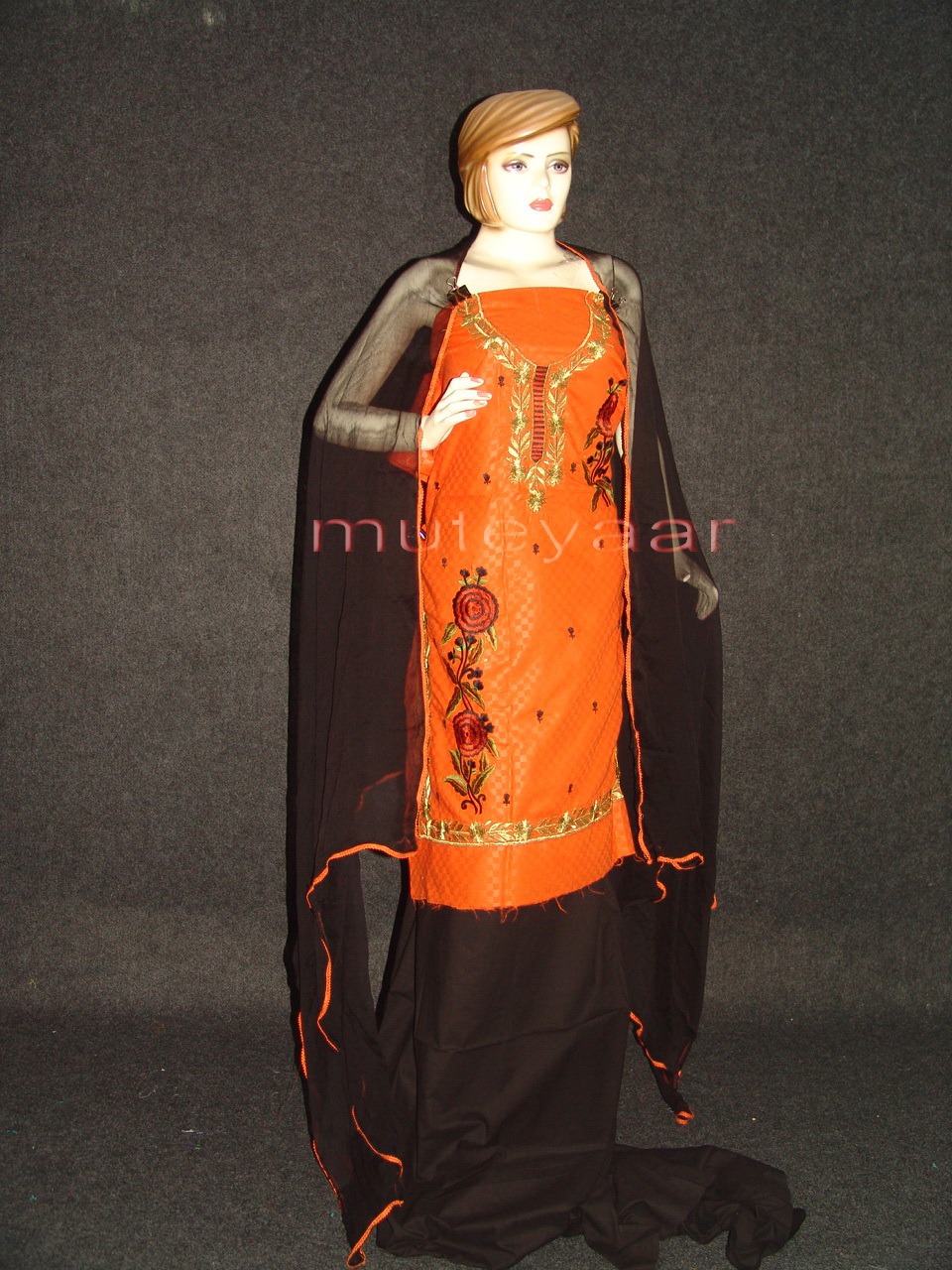 Orange Black Cotton Embroidered Patiala Suit RM238 1