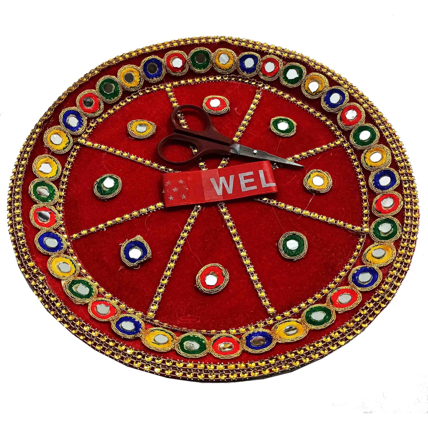 Red Thali Ribbon Set with Mirror Lace Decoration 2 Red Thali Ribbon Set with Mirror Lace Decoration