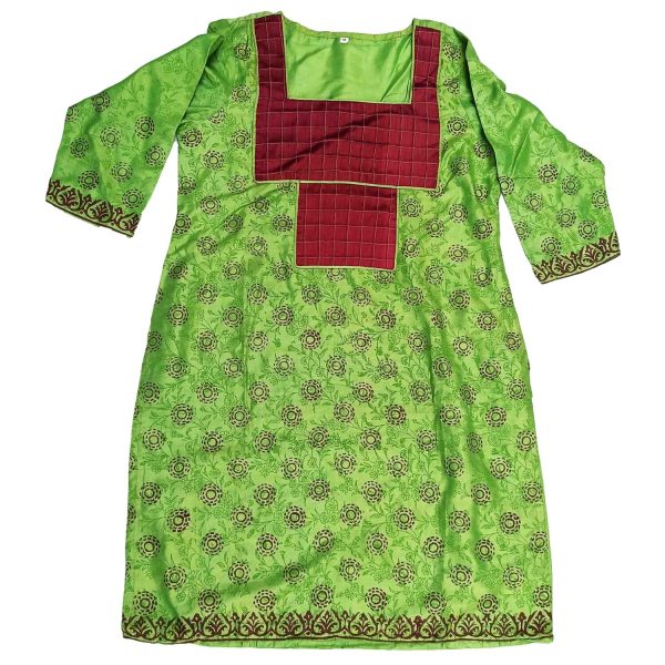 Green Glazed Cotton Kurti K0408 3 Green Glazed Cotton Kurti K0408