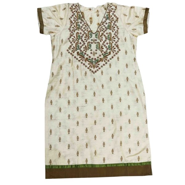 Off White Glazed Cotton Embroidered Kurti K0409S - SMALL 3 Off White Glazed Cotton Embroidered Kurti K0409