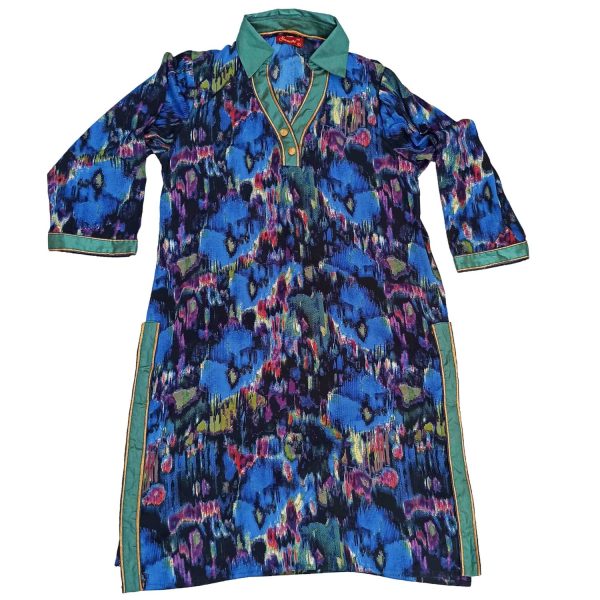 Blue Blended Cotton Kurti K0410M - Medium 3 Blue Blended Cotton Kurti K0410