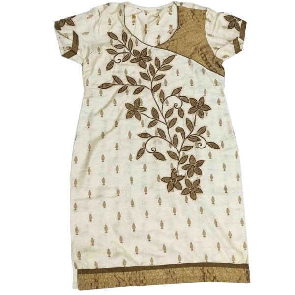 Cream Glazed Cotton Designer Kurti K0413S - Small 3 Cream Glazed Cotton Designer Kurti K0413
