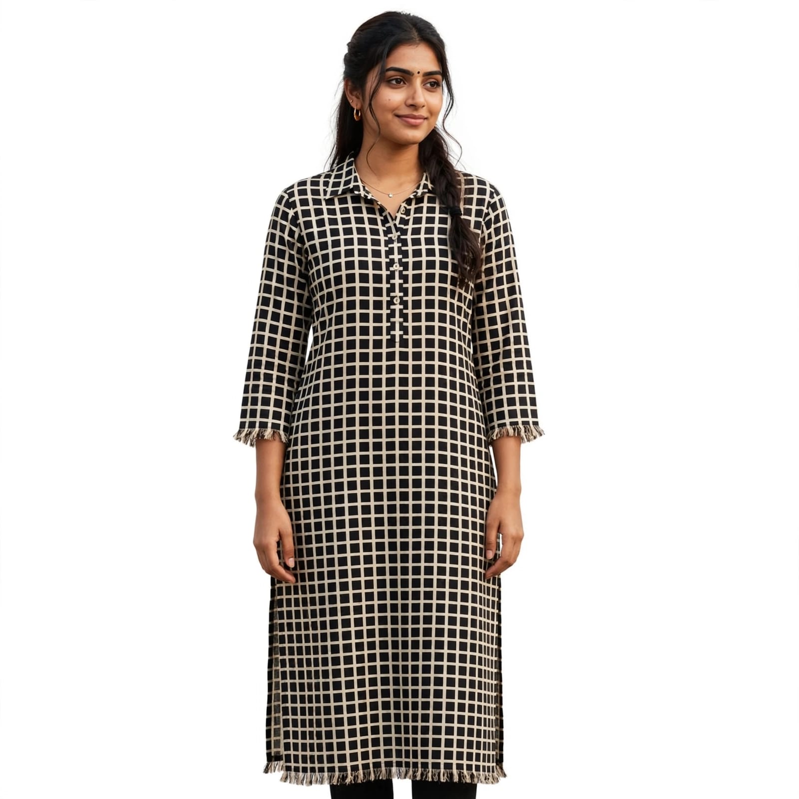 Black Check Print American Crepe Fabric PAC67 5 PAC67 7