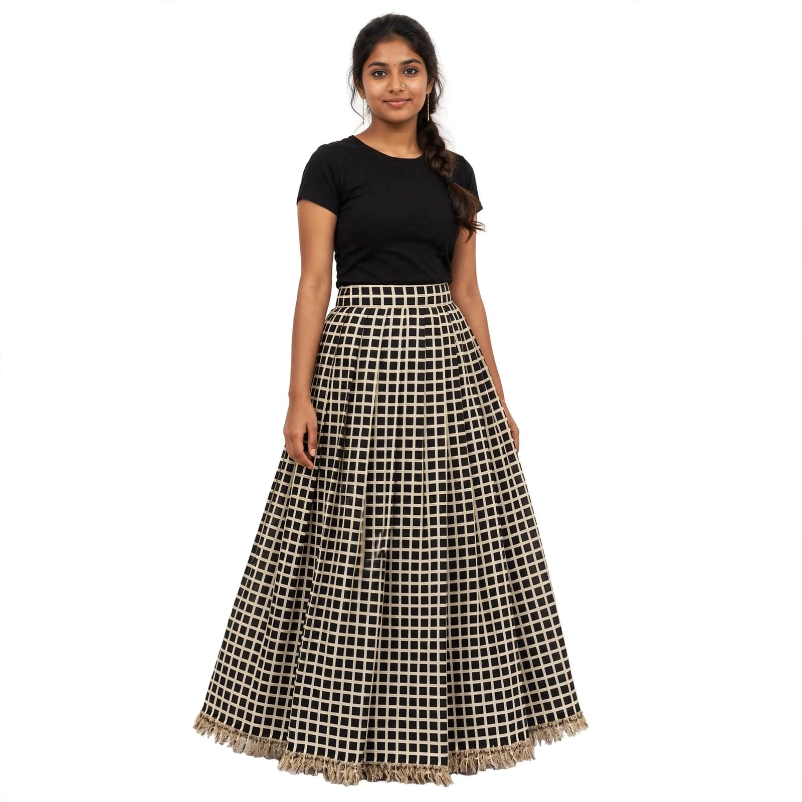 Black Check Print American Crepe Fabric PAC67 7 PAC67 9