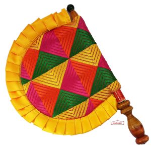 Yellow Frill Phulkari Pakhi Hand Fan T0336