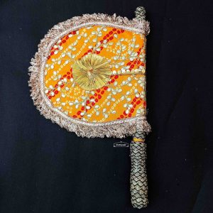Yellow Bandhani Pakhi Hand Fan T0363