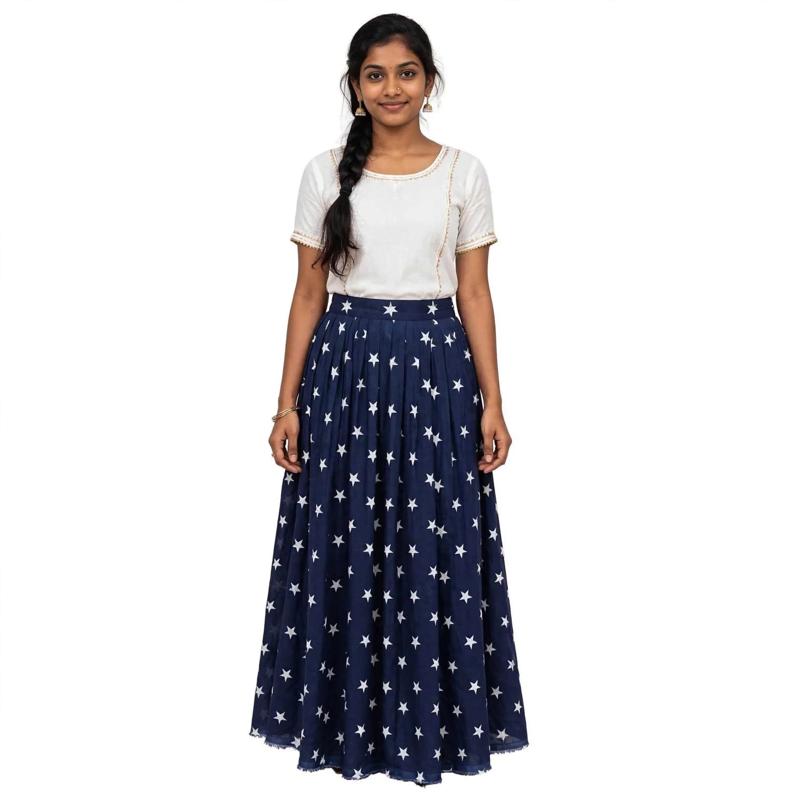 Dark Blue American Crepe White Stars Print PAC76 5 PAC76