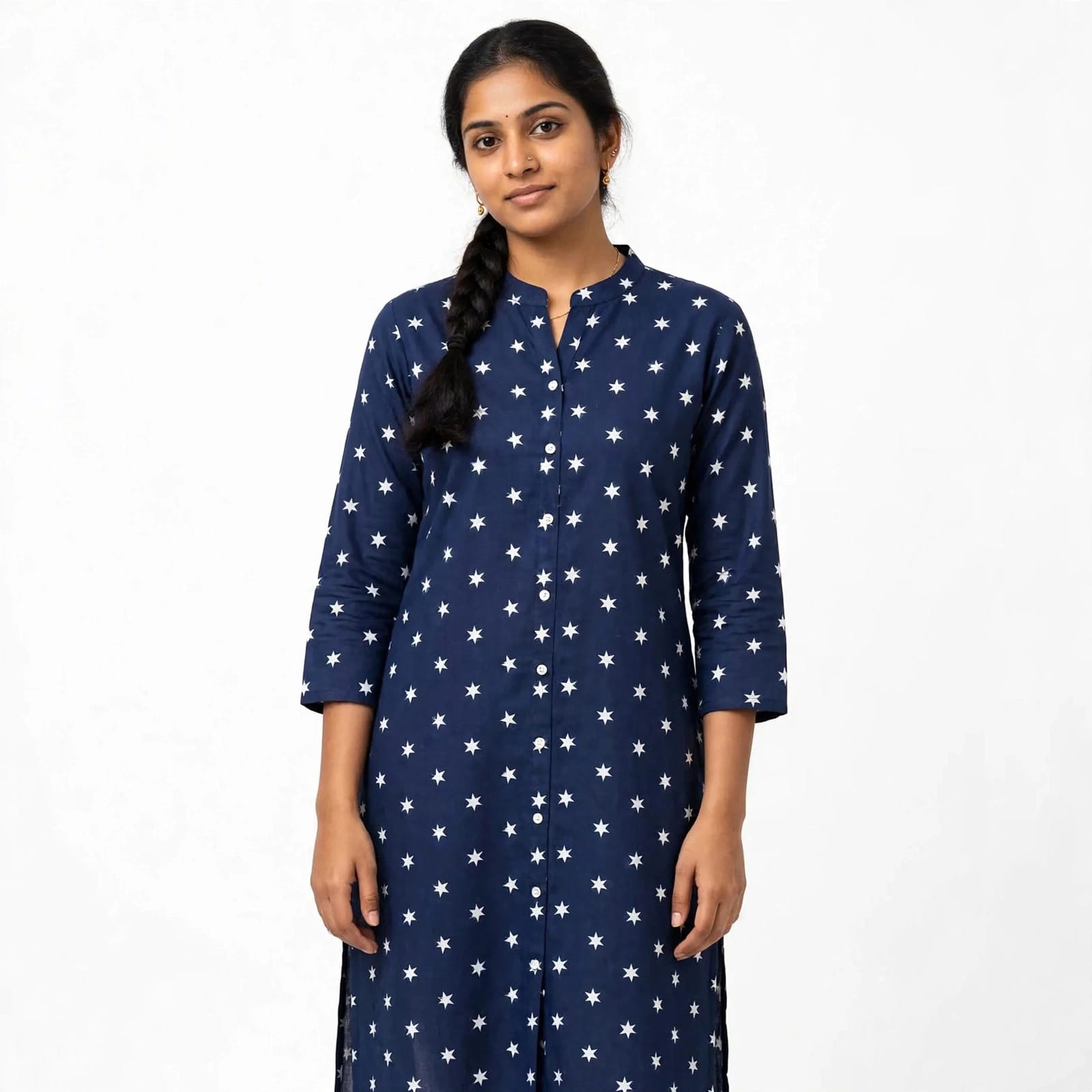 Dark Blue American Crepe White Stars Print PAC76 7 PAC76 8