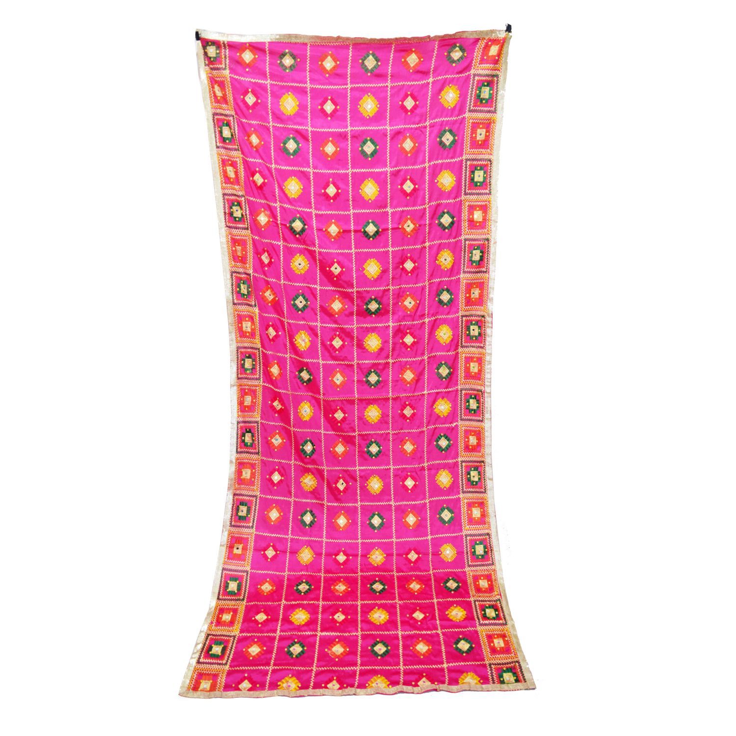 Magenta Semi Chinon Phulkari Dupatta D0970 3 Magenta Semi Chinon Phulkari Dupatta D0970