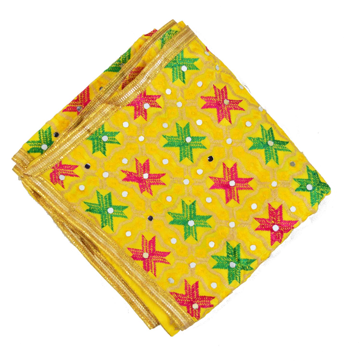Yellow Semi Chinon Phulkari Dupatta D0971 2 Yellow Semi Chinon Phulkari Dupatta D0971