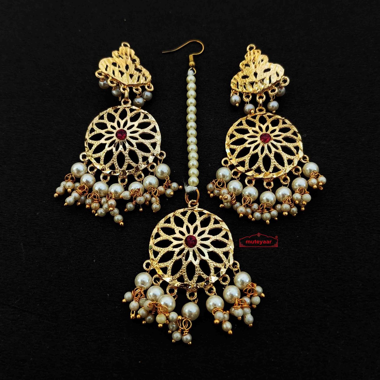 Golden Tikka Earrings Set J0759 2 Golden Tikka Earrings Set J0759