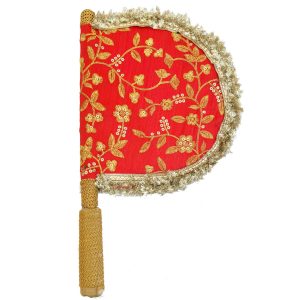 Embroidered Hand Fan Red Punjabi Pakhi T0398