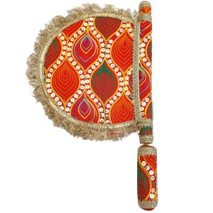 Sequined Hand Fan Red Punjabi Pakhi – T0400