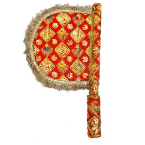 Red Sequined Hand Fan Pakhi T0403