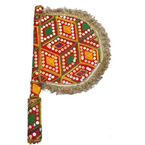 Red Sequined Hand Fan Pakhi T0404