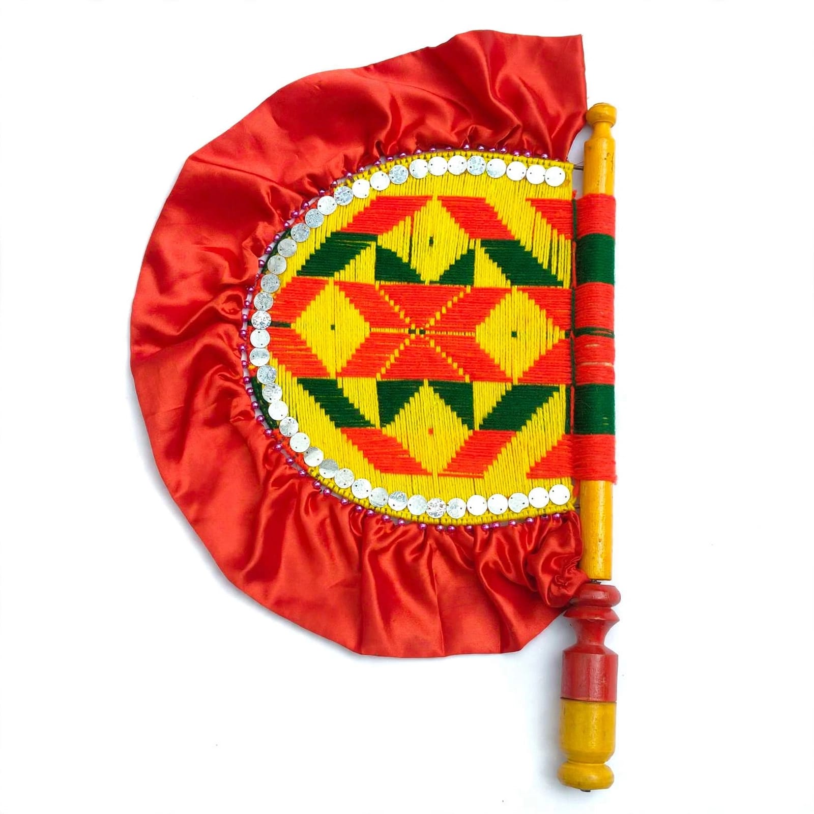Multicolour Wool Work Hand Fan T0409 2 Multicolour Wool Work hand fan T0409