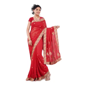 Gajri Red Embroidered Saree DN1004