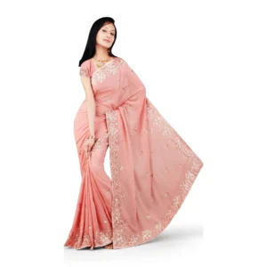 Peach Party Wear Embroidered Saree DN1007