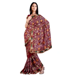 Burgundy Embroidered Wedding Saree DN1015