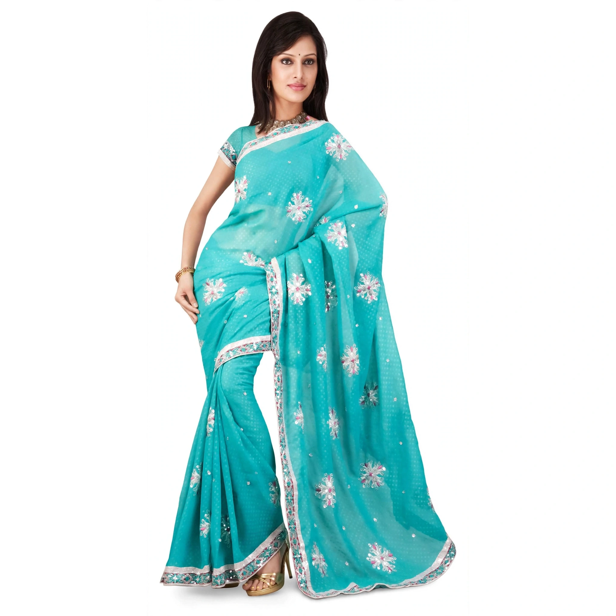Firozi Party Wear Saree DN1023