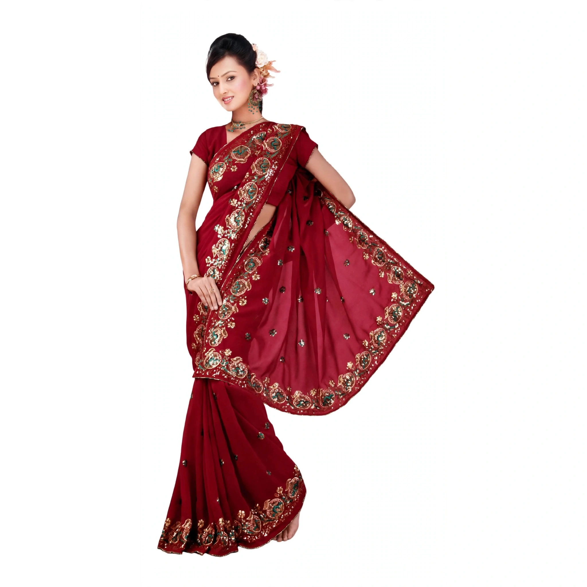 Maroon Wedding Party Saree DN1026
