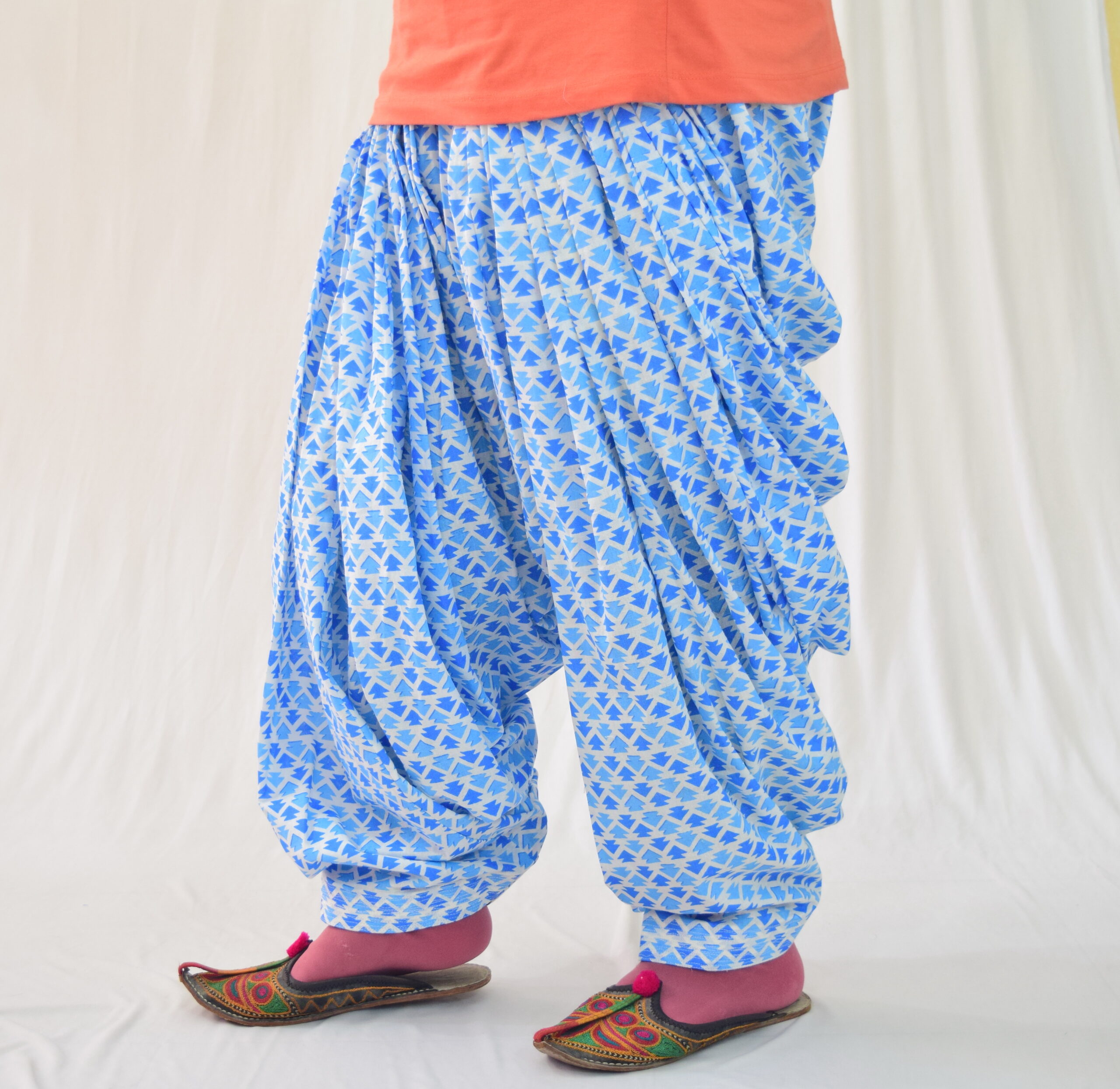 White Blue Print Cotton Patiala Salwar PPS334