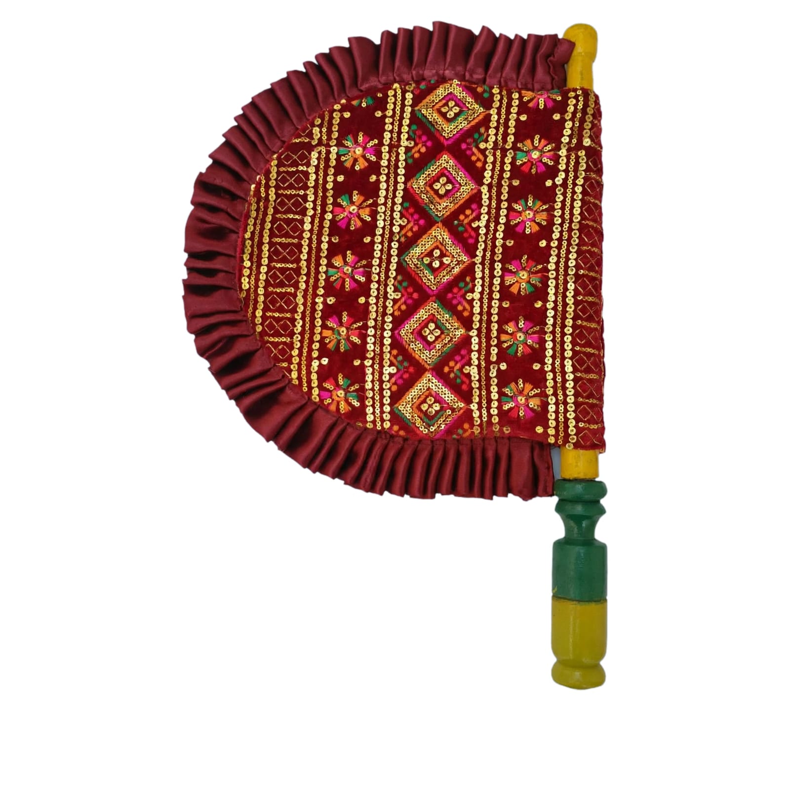Maroon Embroidered Hand Fan Pakhi T0410 2 Maroon Embroidered Hand Fan Pakhi T0410