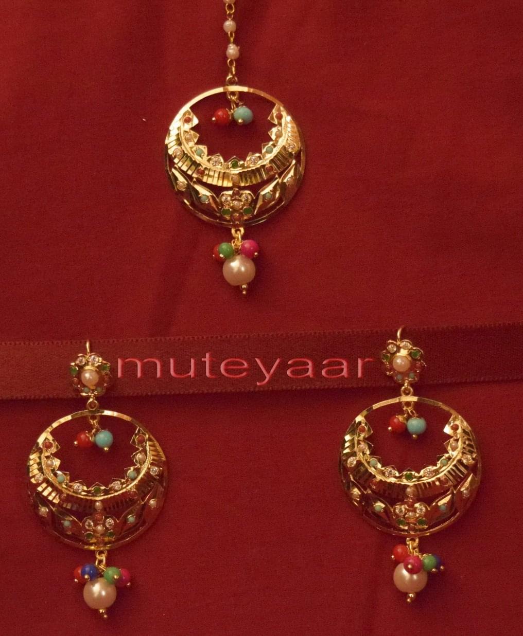 Gold Plated Traditional Punjabi Jewellery Earrings + Tikka set J0235 3 J0235